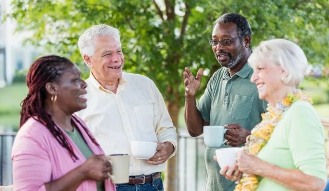 Older couples having coffee