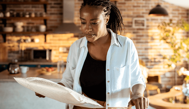 Woman looking through packages