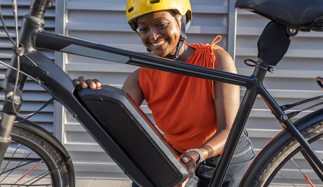 Woman looking at an e-bike