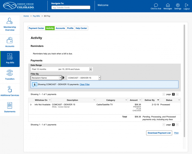 Bill Pay Activity