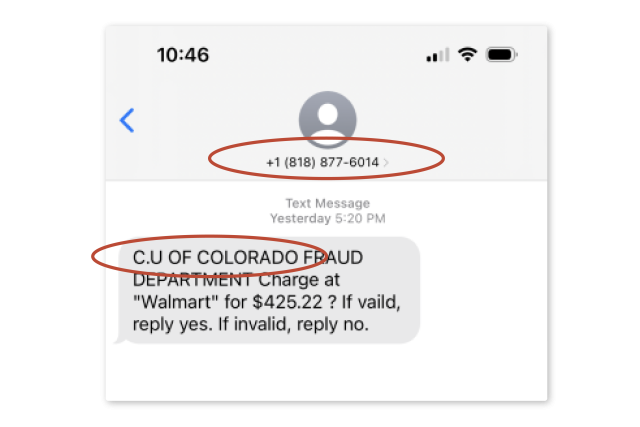 Screenshot of a texting scam