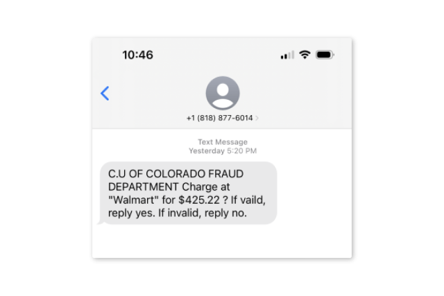 Screenshot of a texting scam