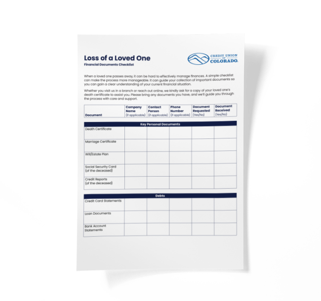 loss of a loved one financial checklist