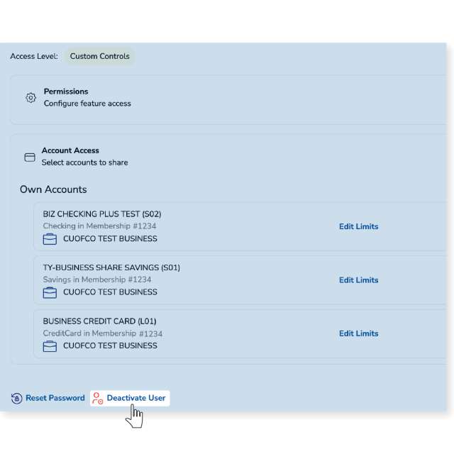 Deactivate a Secondary User Account Screen