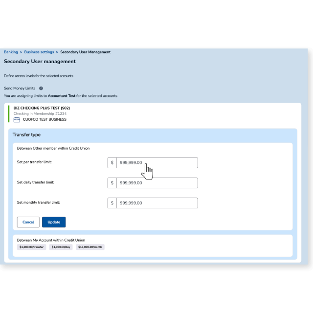 Edit Transaction Limits Screen