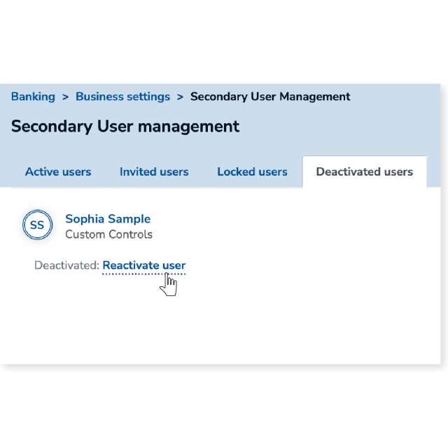 Reactivate a Secondary User Account Screen