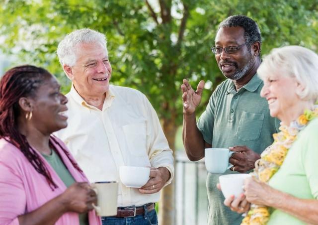 Older couples having coffee