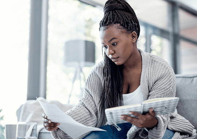 Woman reviewing paperwork