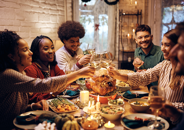 friends eating holiday dinner