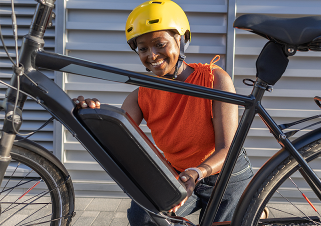 Woman looking at an e-bike
